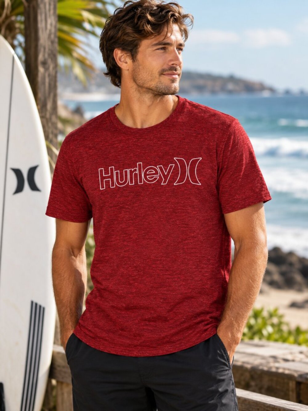 NWOT Hurley Men’s L Premium Tri-Blend Logo Graphic Tee Burgundy Red Surf Skate